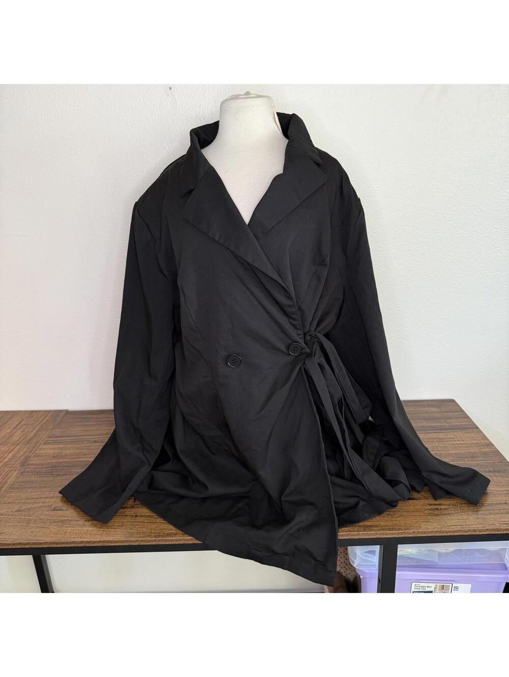 SHEIN Curve Black Wrap Belted Jacket 4XL